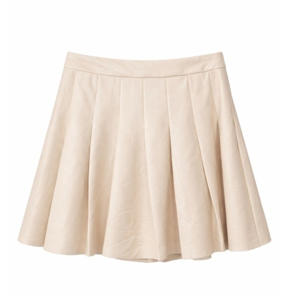 Sunday Best Aritzia Olive Pleated Vegan Leather Micro Mini Skirt Cream Size‎ 6 - Picture 2 of 10